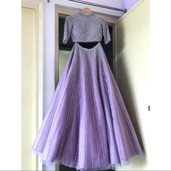 Lilac Hand embroidered lehenga - Picture 3 of 6